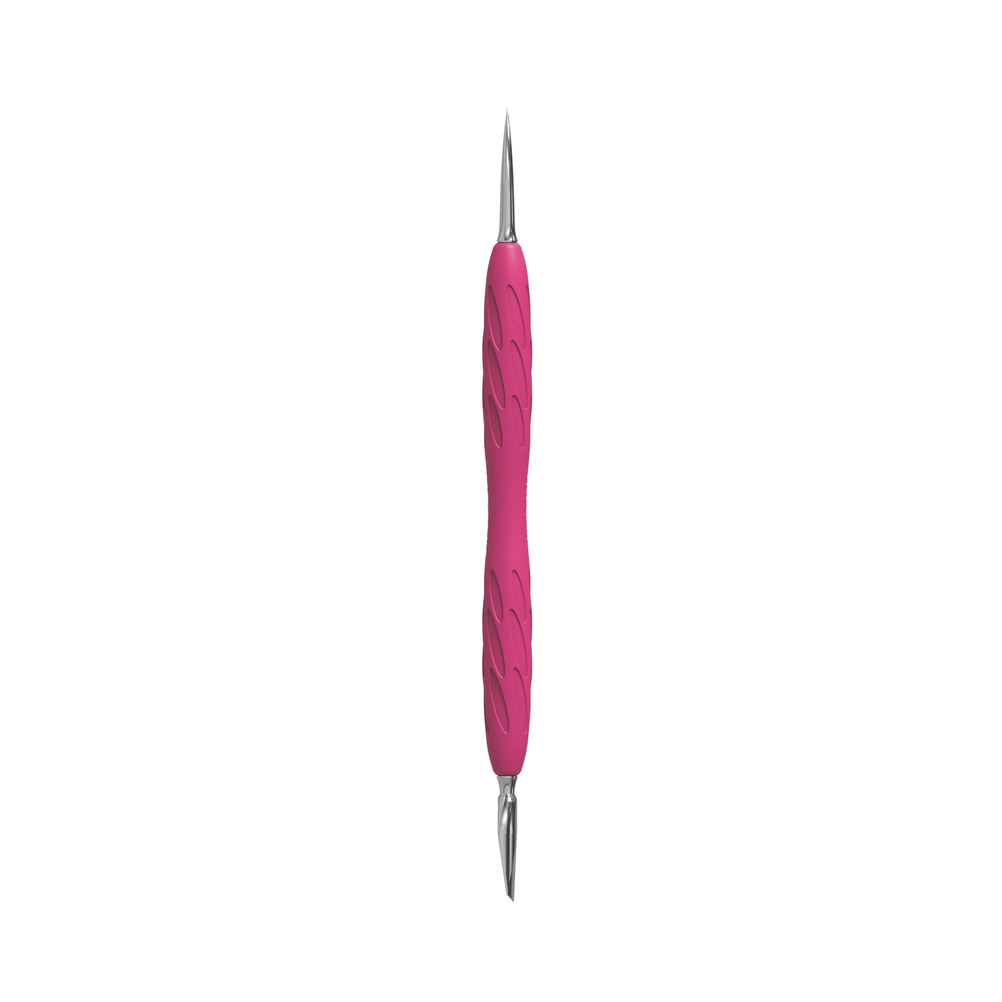 Introducing the STALEKS PRO Gummy Manicure Pusher with a comfortable silicone handle, featuring a narrow rounded pusher and a hatchet, perfect for creating intricate designs during your manicure and pedicure sessions.