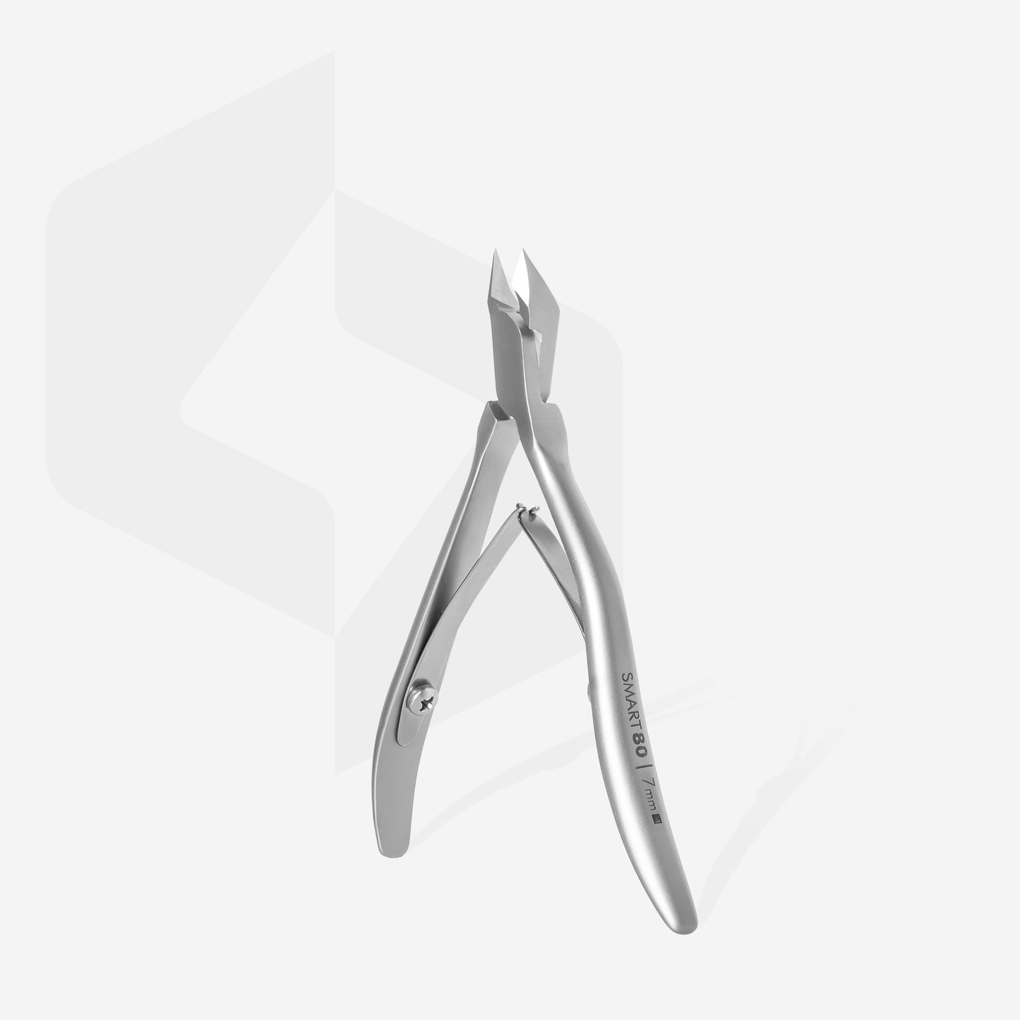 The STALEKS PRO Professional cuticle nippers SMART 80 7 mm by Staleks, featuring sharp, angled blades crafted from stainless steel, are displayed against a white background. Ideal for manicure and pedicure perfectionists looking for professional-grade nippers.