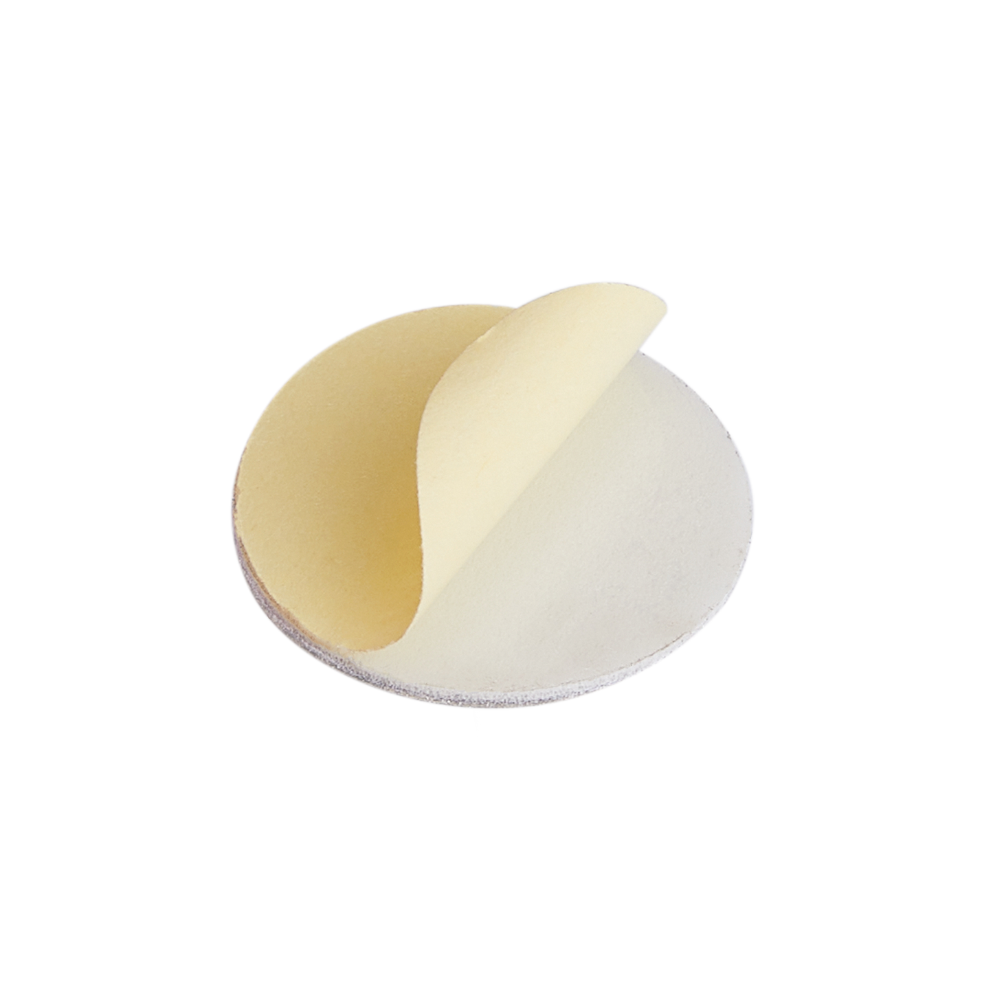 Two uncooked, overlapping STALEKS PRO White Disposable Files Soft Base for Pedicure Medium PODODISC 20 mm (50 Pcs) tortillas on a reflective surface with a faint shadow, viewed from above.