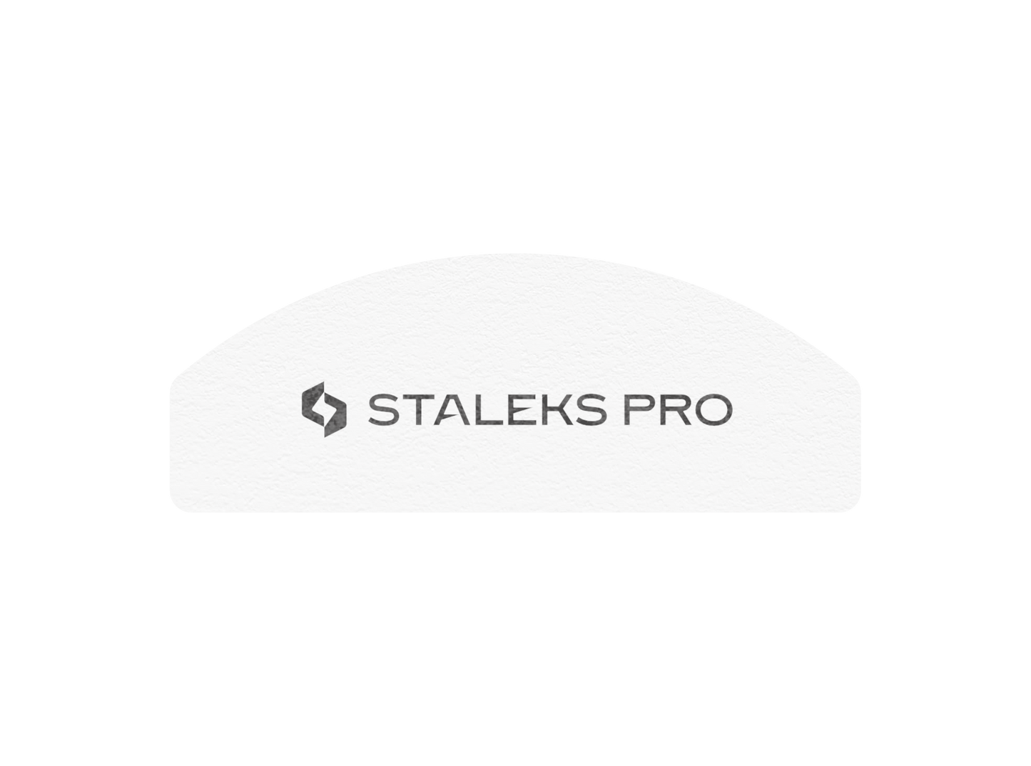 The Staleks PRO Grinding Buff Crescent mini EXPERT 41 (100/180 grit, 20 pcs) is a white, semi-circular nail file with the gray “STALEKS PRO” logo, designed for shaping and finishing natural or artificial nails.