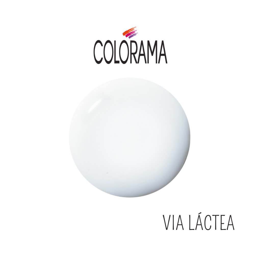 A circular white blob of hypoallergenic nail polish, labeled "Colorama Regular Nail Polish Clear White 8 ml," is centered against a white background with the Colorama logo displayed above it.