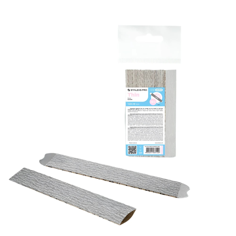 Two STALEKS PRO Disposable papmAm straight nail files (by Staleks) are featured in front, ideal for manicures and pedicures. The upright packaging behind them shows a clear design with a blue and white label. Contains 50 pcs (Smart 22).