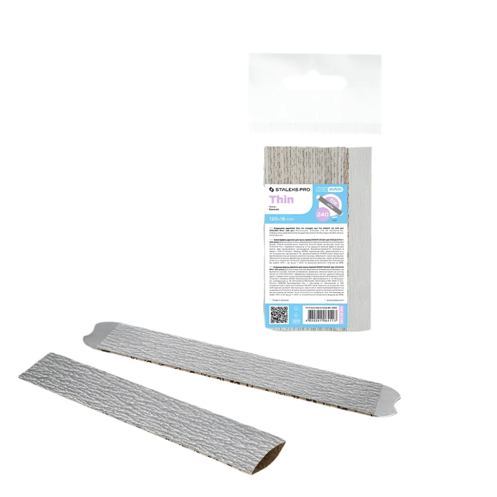 Two STALEKS PRO Disposable papmAm files for the Smart 22 nail file by Staleks are shown in front of a clear plastic 50-pack with hanging cutout—perfect for manicure or pedicure. The textured, aluminum oxide surface is visible against a white background.