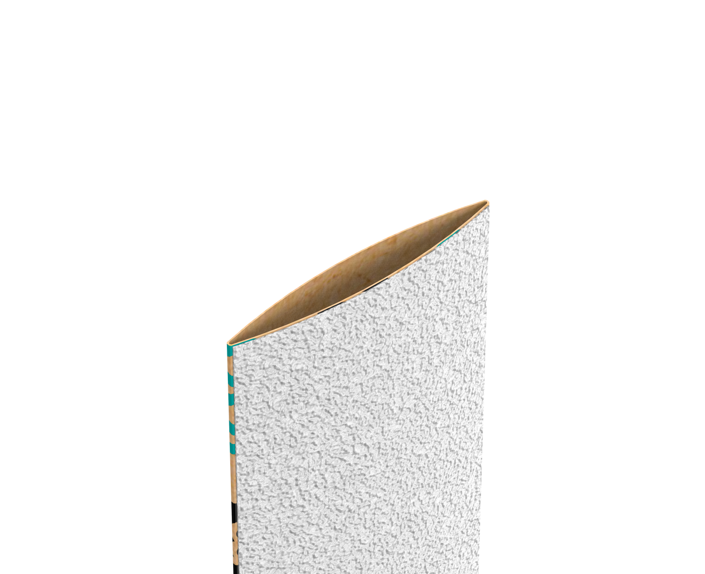A tall, white, textured folder with a curved top stands open against a black background, showing a brown inner lining and colorful tab—resembling the packaging of STALEKS PRO Disposable PapmAm files for straight nail file Expert 22 (50 pcs) by Staleks.