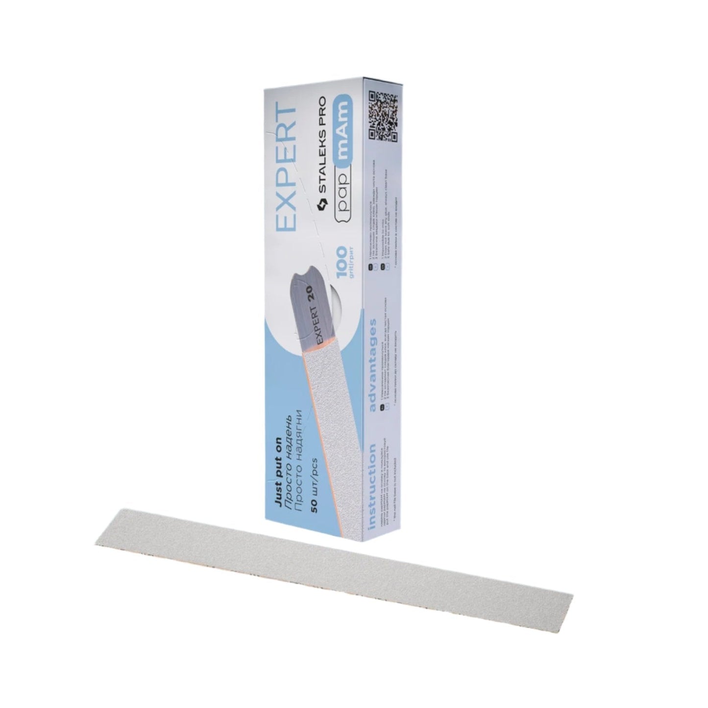 The STALEKS PRO Disposable PapmAm files for straight nail file Expert 22 (50 pcs) by Staleks are shown upright in their “EXPERT” box with blue and gray details—perfect for shaping artificial nails with replaceable abrasives.
