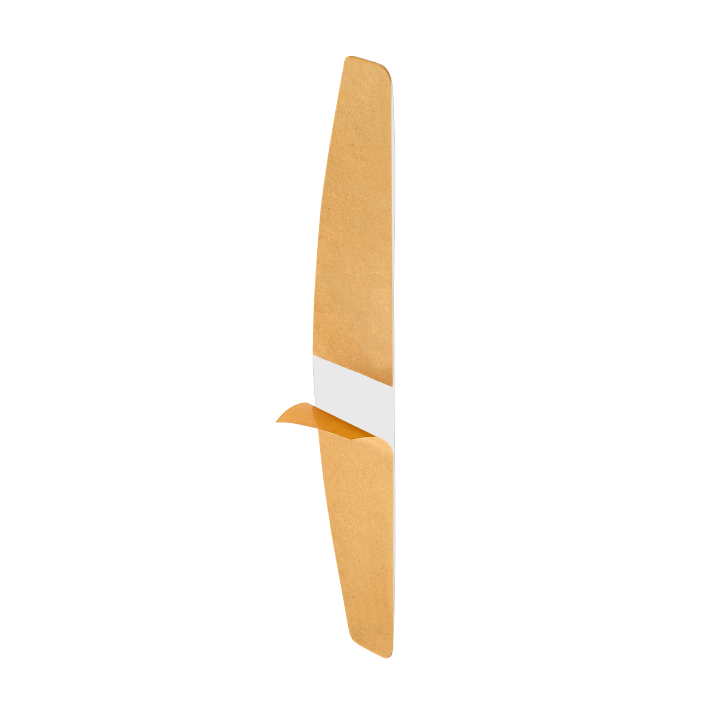 A STALEKS PRO Disposable White File for Crescent Nail File On A Soft Foam Layer (30 pcs) by Staleks is shown vertically, partially peeled from its white backing, resembling a replaceable adhesive file for artificial nails.