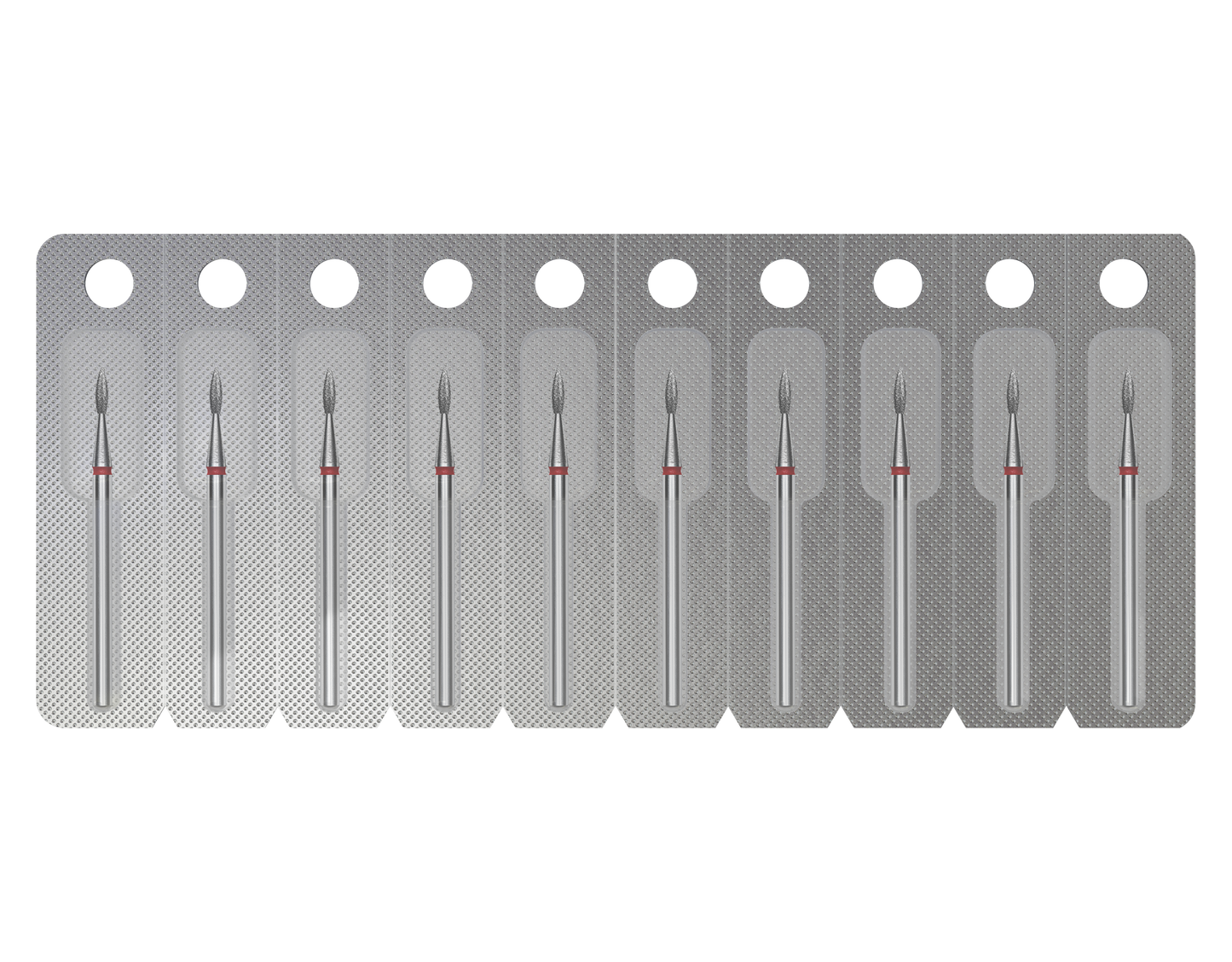 A Staleks STALEKS PRO Diamond Nail Drill Bit Pointed (Flame), EXPERT, 2.3 mm head diameter and 8 mm working part, displayed horizontally against a black background.