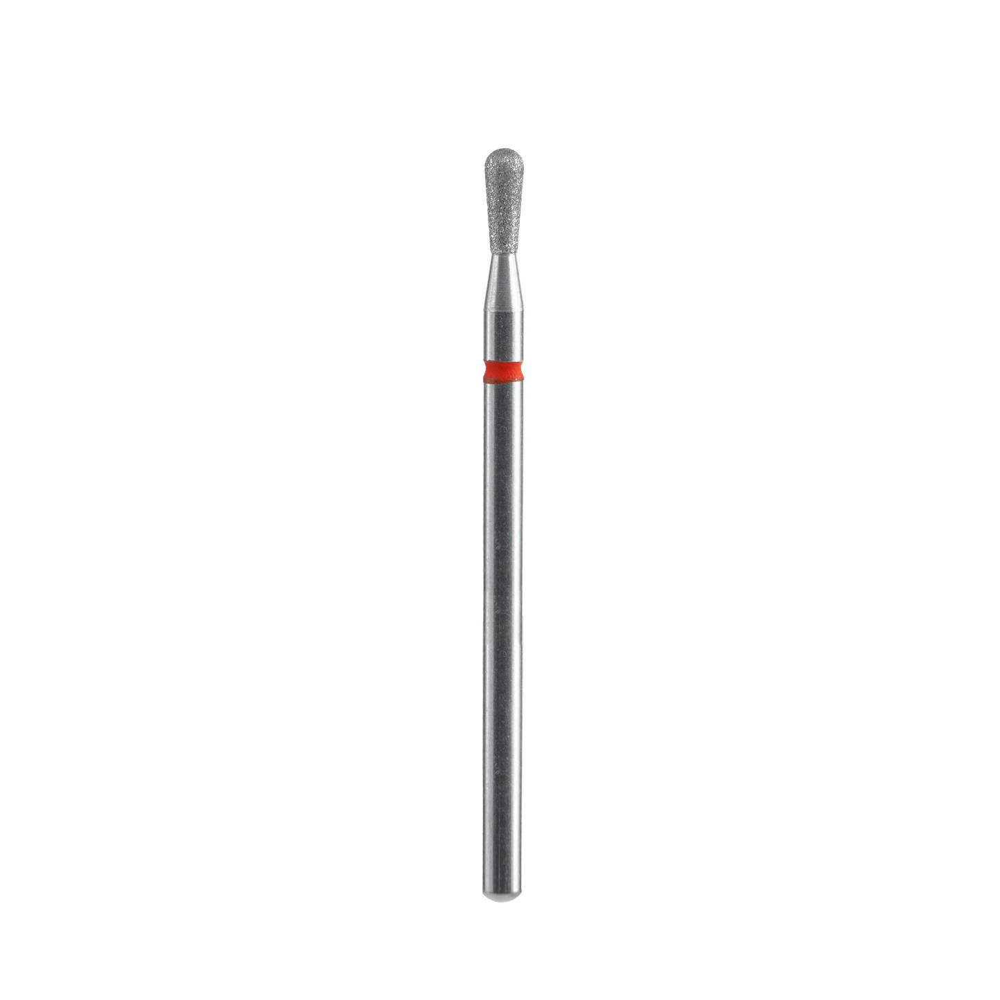 The STALEKS PRO Diamond Nail Drill Bit (Frustum) by Staleks features a 2.5 mm head, 8 mm working part, red stripe, and textured tip for hardware manicure/pedicure—shown isolated on a black background.