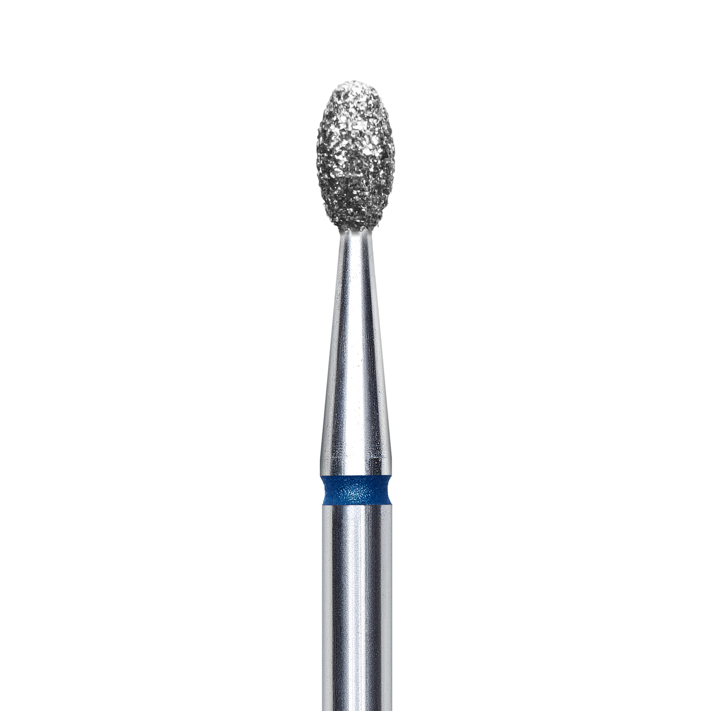 The STALEKS PRO Diamond Nail Drill Bit Olive EXPERT by Staleks features a 2.5 mm head and 5 mm working part with an oval, diamond-textured tip—ideal for precision hardware manicures, shown close-up against a plain black background.