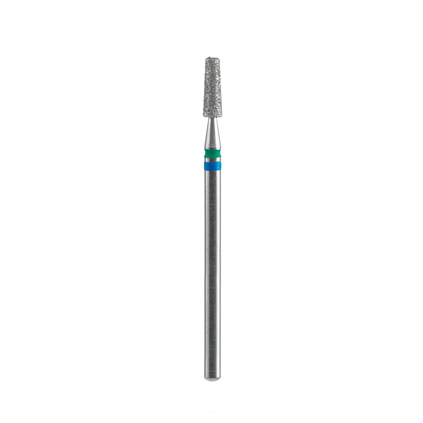 A close-up of the STALEKS PRO Diamond Nail Drill Bit DUO Cone (2.5 mm diameter, 8 mm working part) by Staleks, showing its textured conical head and colored shaft bands against a plain black background.