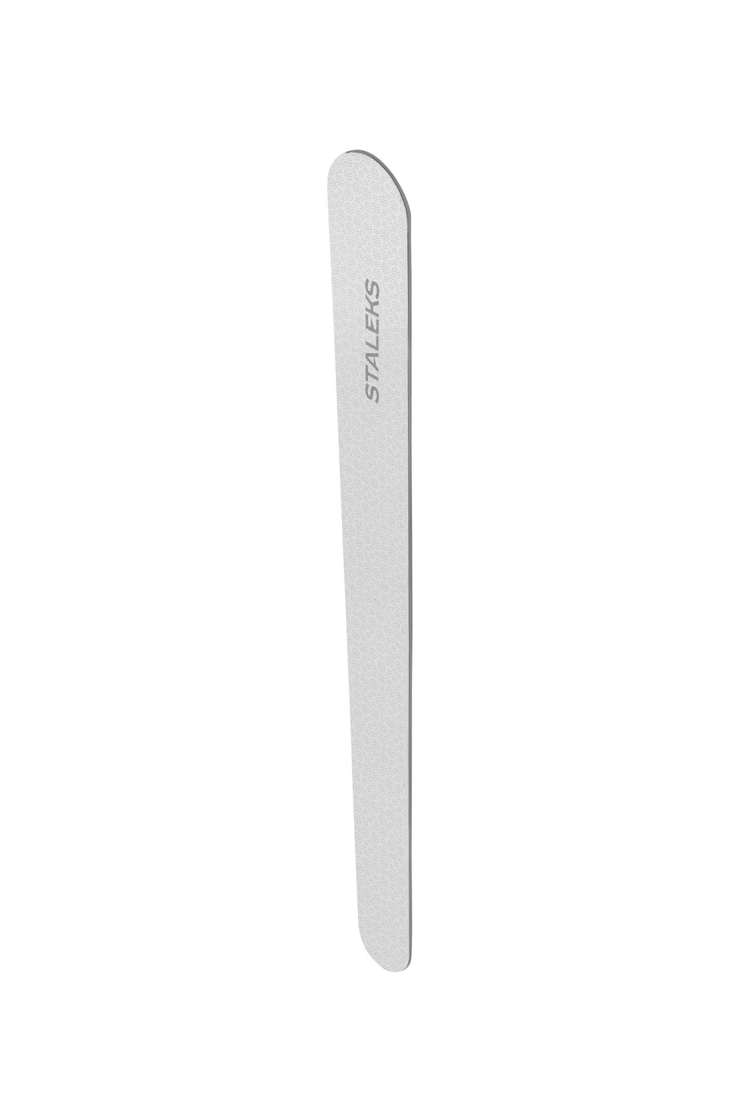 The STALEKS PRO Laser Nail File BEAUTY & CARE 20 (110 mm), a stainless steel file with rounded edges and "Staleks" engraved near the top, is ideal for manicures and pedicures, displayed on a plain black background.