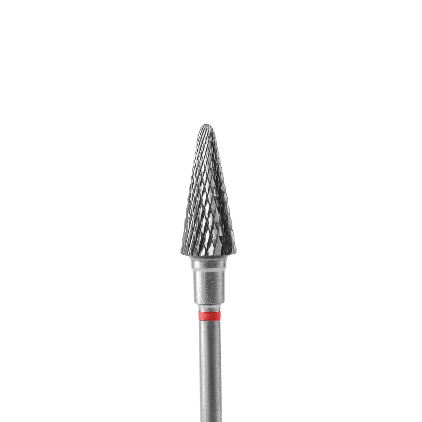 The STALEKS PRO Carbide Nail Drill Bit Cone Red EXPERT by Staleks features a 6 mm head and 14 mm working part, perfect for hardware manicures and artificial material removal, shown upright against a plain background.