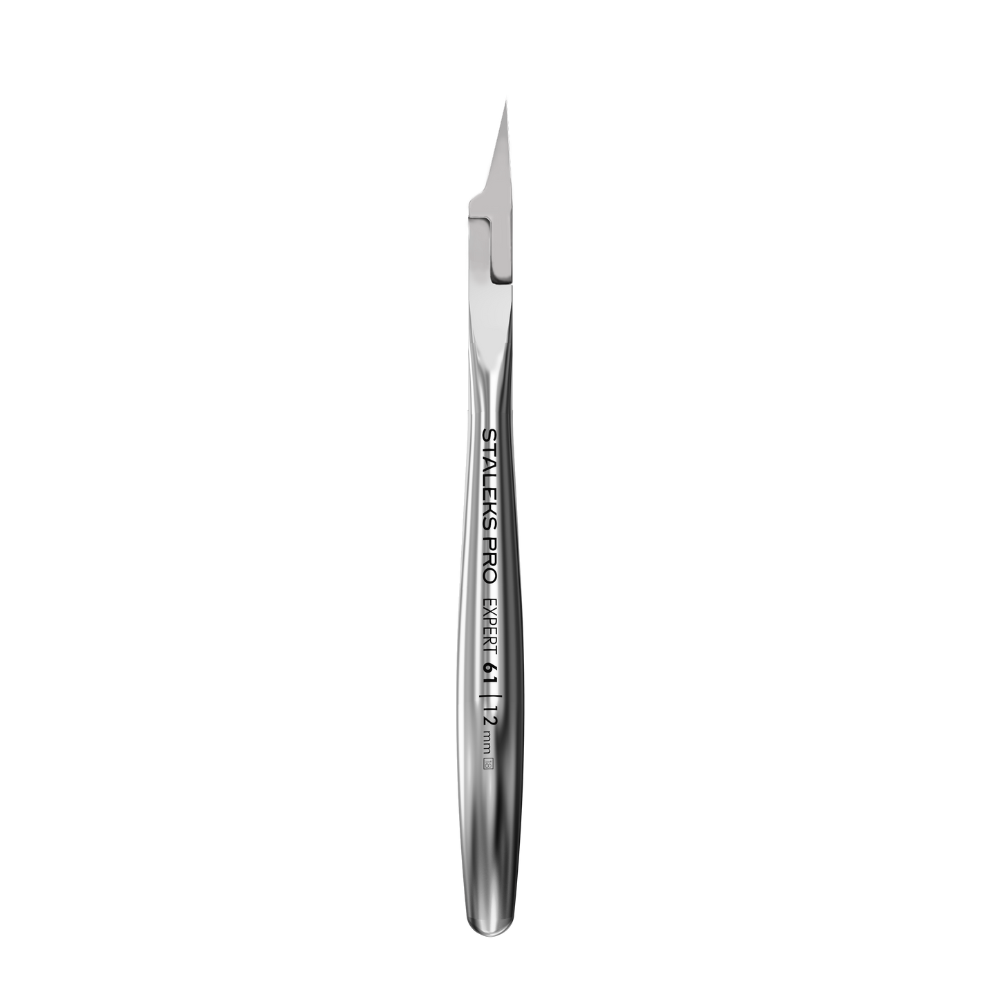 A stainless steel nipper with sharp, angled 12 mm blades and ergonomic handle, labeled "Staleks PRO EXPERT 61," shown on a black background—perfect for medical pedicure professionals handling ingrown toenails.