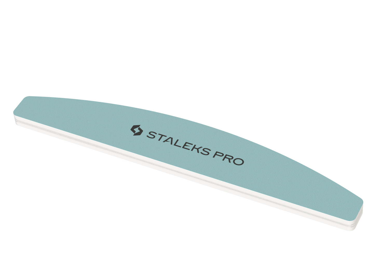 The STALEKS PRO Polishing Buff Crescent Expert 41 (400/3000 grit) is a double-sided, light blue nail buffer and file with a white edge and black Staleks logo—perfect for flawless manicures and pedicures.
