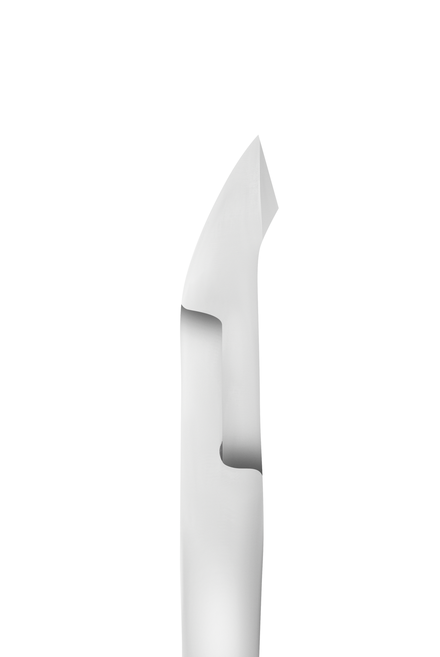 Experience the STALEKS PRO Professional cuticle nippers SMART 10 5 mm by Staleks, featuring a sleek and modern design crafted from stainless steel with smooth curves and sharp angles, set elegantly against a black backdrop.