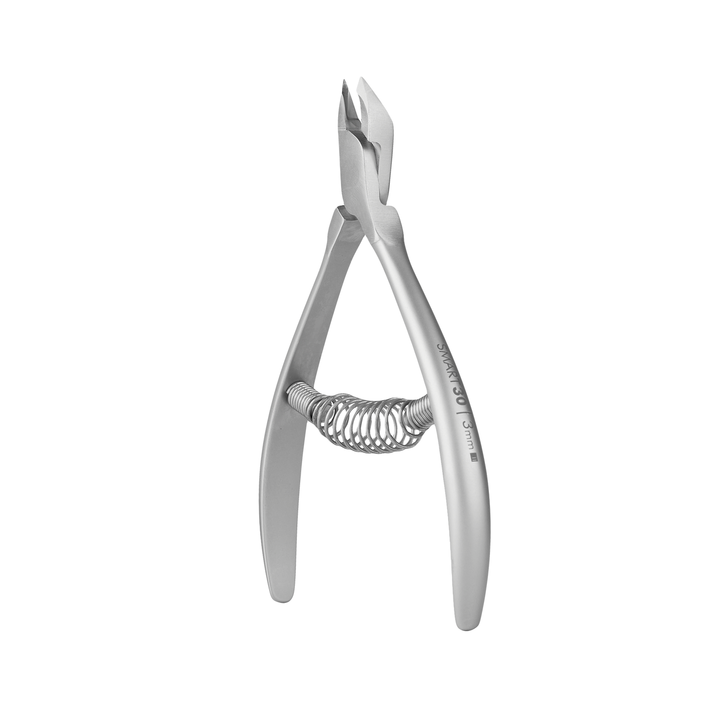 A silver STALEKS Professional cuticle nippers with an ergonomic handle design and a rust-resistant stainless steel extruder, isolated on a white background.