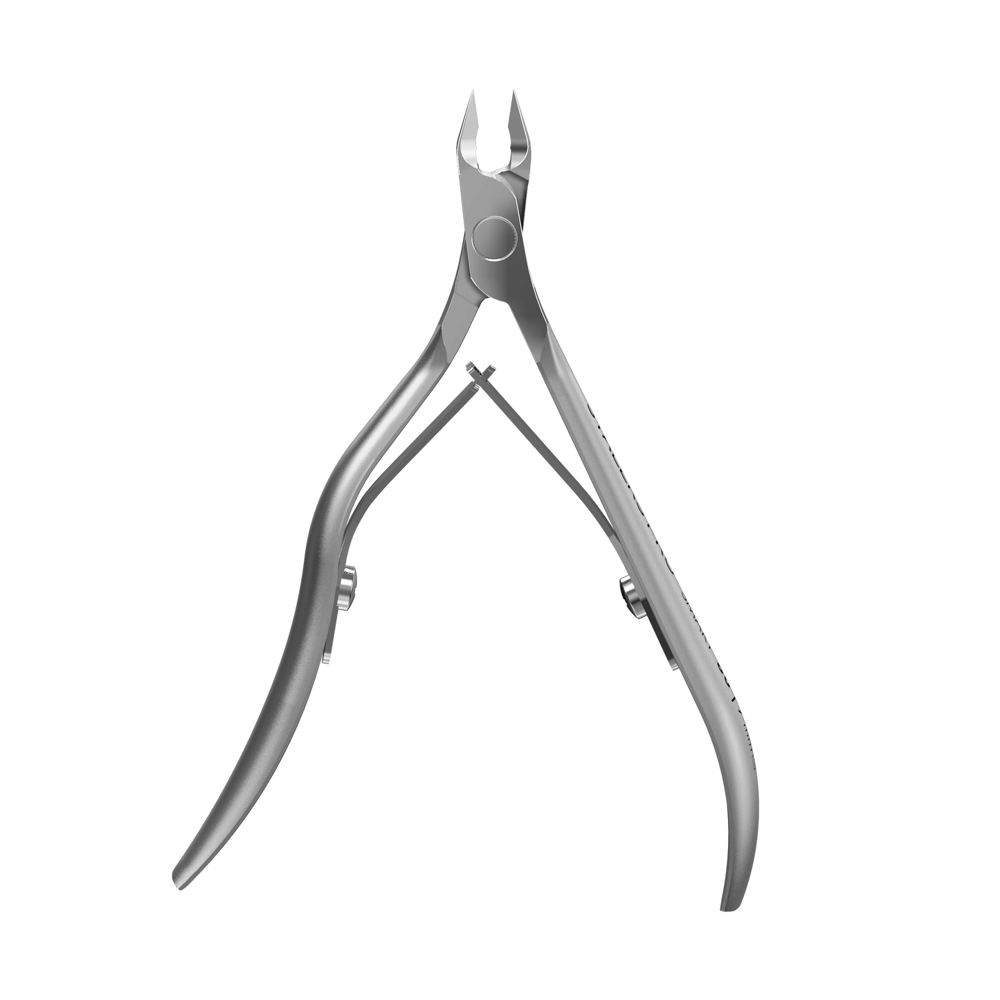 The STALEKS PRO Professional Cuticle Nippers SMART 80 by Staleks feature curved handles, sharp blades, and a spring mechanism. Crafted from high-alloy stainless steel and manually sharpened, these professional nippers are shown on a black background.