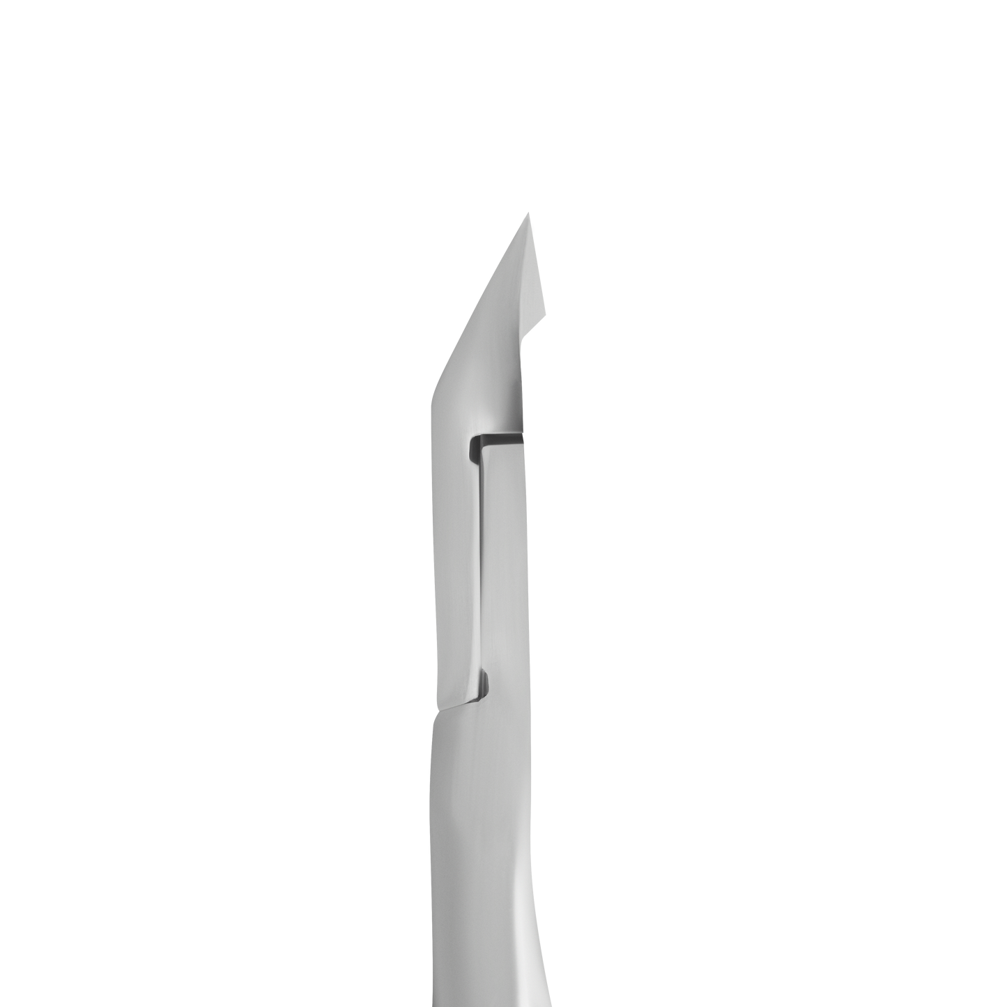 Close-up of a modern, minimalistic Staleks silver door handle with ergonomic handles on a white door, showing a slight shadow and design details.