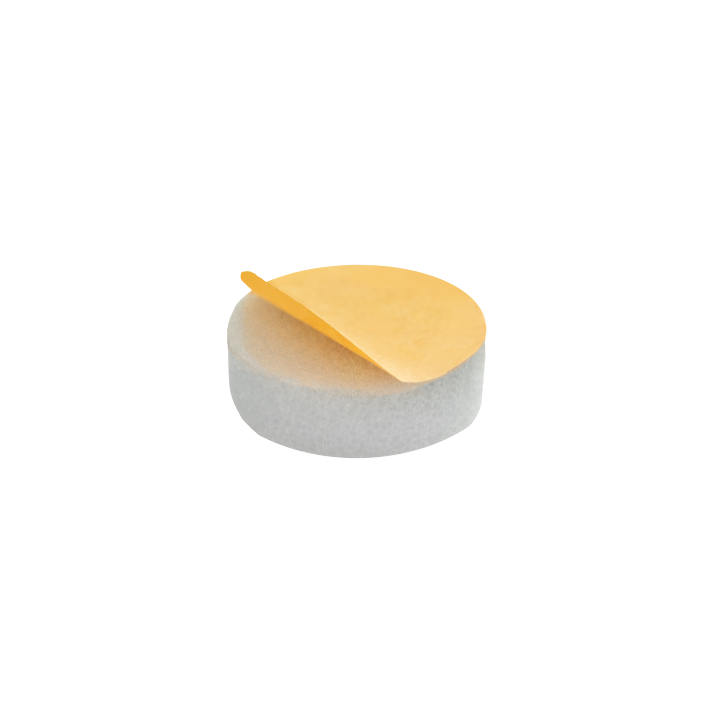 The Staleks STALEKS PRO Disposable Files-Sponges For Pedicure Disc PODODISC S EXPERT 15 (25 pcs) are round, white foam pads with yellow adhesive backing, ideal for smooth feet when used with a pedicure file.