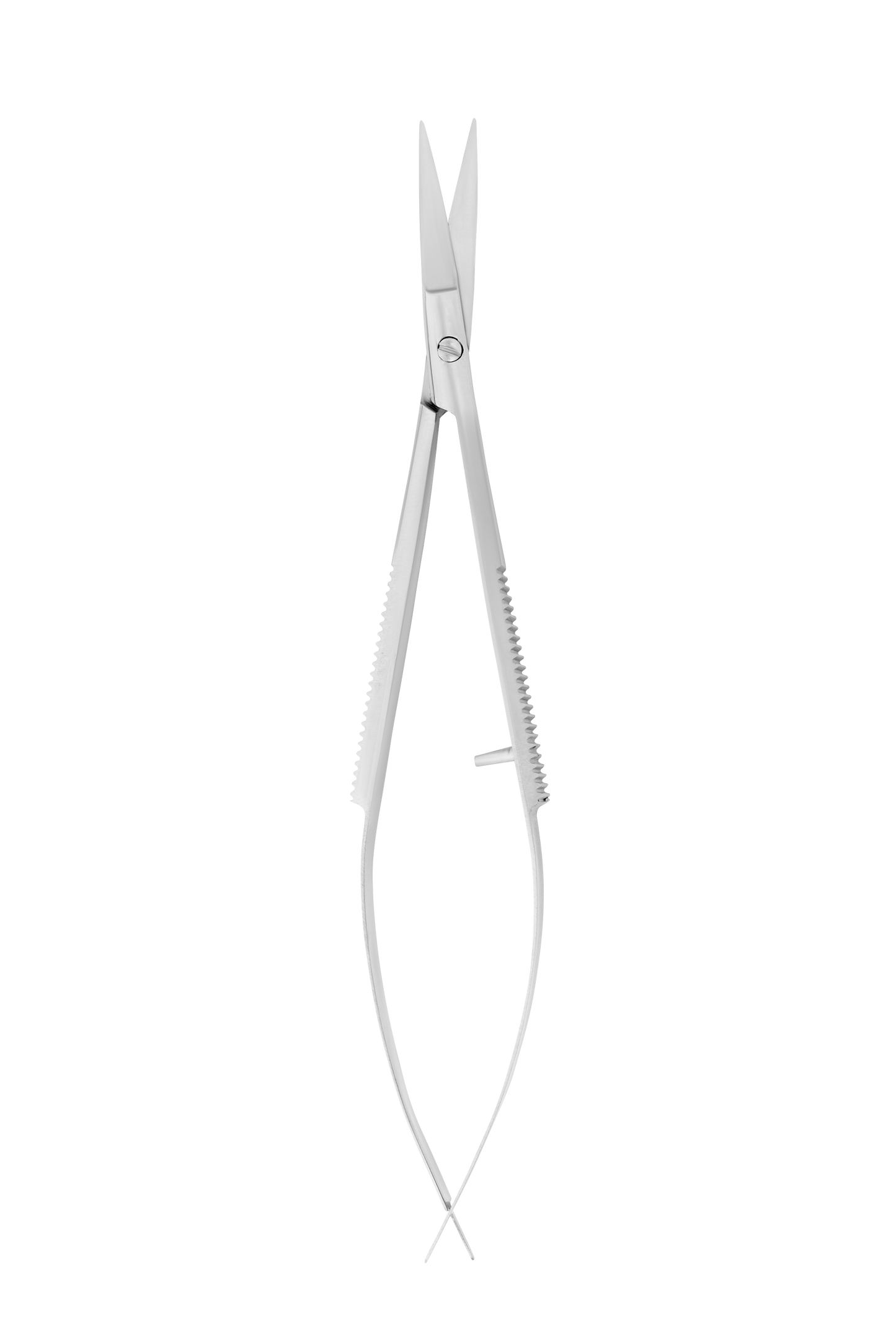 A high-resolution image of Staleks Professional micro scissors for eyebrows modeling EXPERT 90 TYPE 2, focused on its sleek, AISI 420 stainless steel design with ergonomic tweezers-like handles and a scissor-like joint mechanism, all set against a