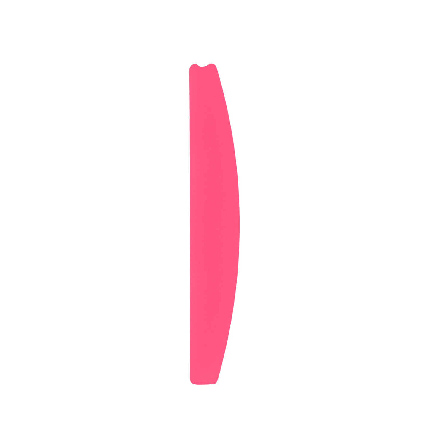 A narrow vertical sliver of a vibrant pink STALEKS PRO Slanted plastic nail file, crescent (base) EXPERT 40 with curved lines and a shadow indicating DFEX-40-150 depth, placed against a white background.