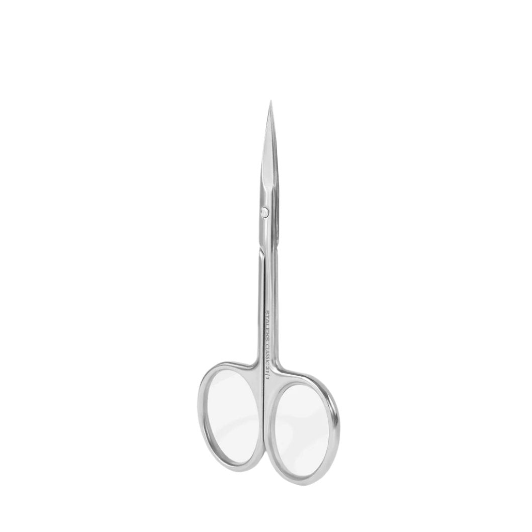 The Staleks STALEKS PRO Straight Multipurpose Scissors CLASSIC 31 TYPE 1 feature sharp blades for precise cutting and curved handles for comfort, shown upright against a white background.