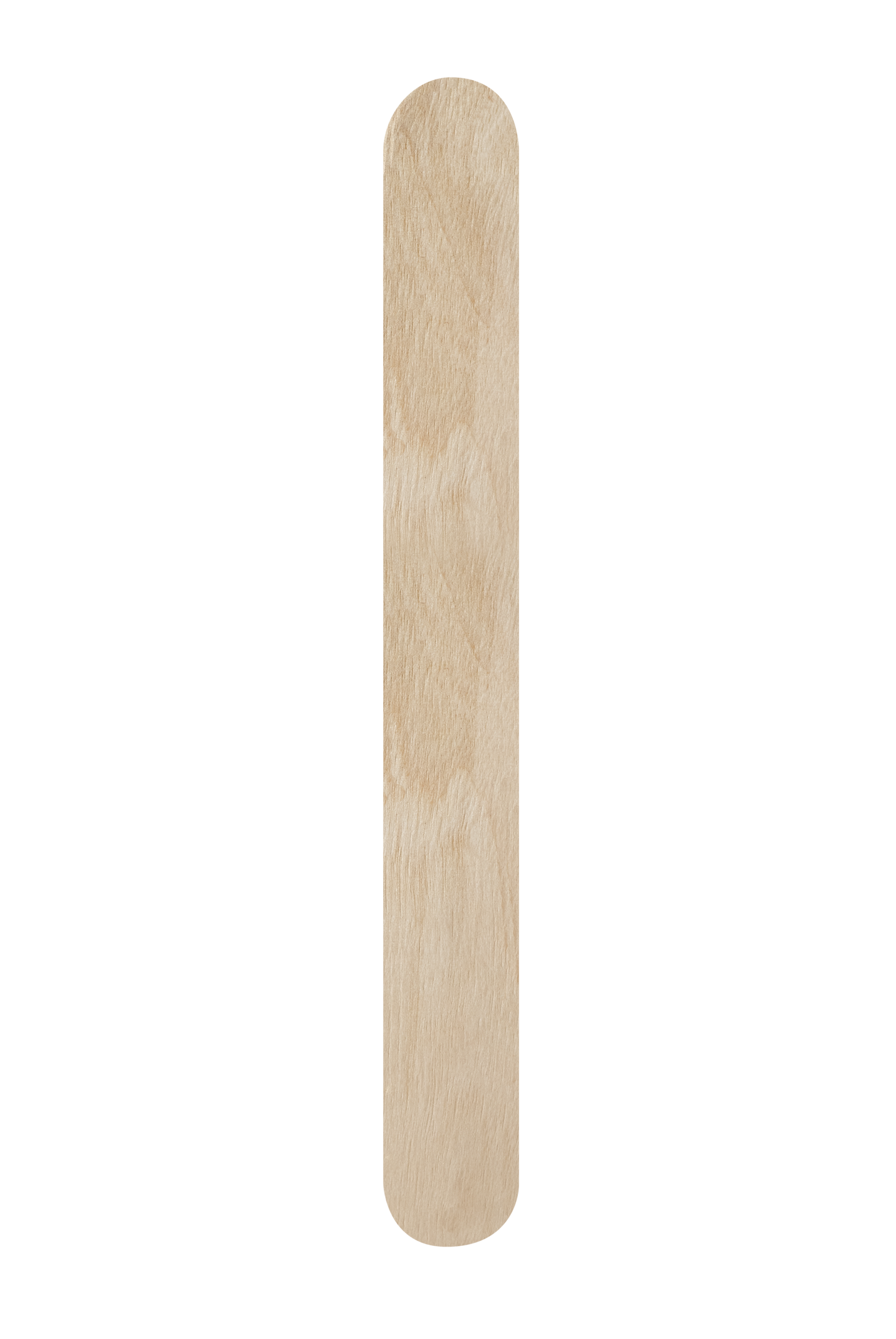 A vertical, narrow strip of Staleks PRO Disposable wooden Nail file straight (base) EXPERT 50 pcs with a soft, natural beige color and subtle grain patterns, displayed against a black background.