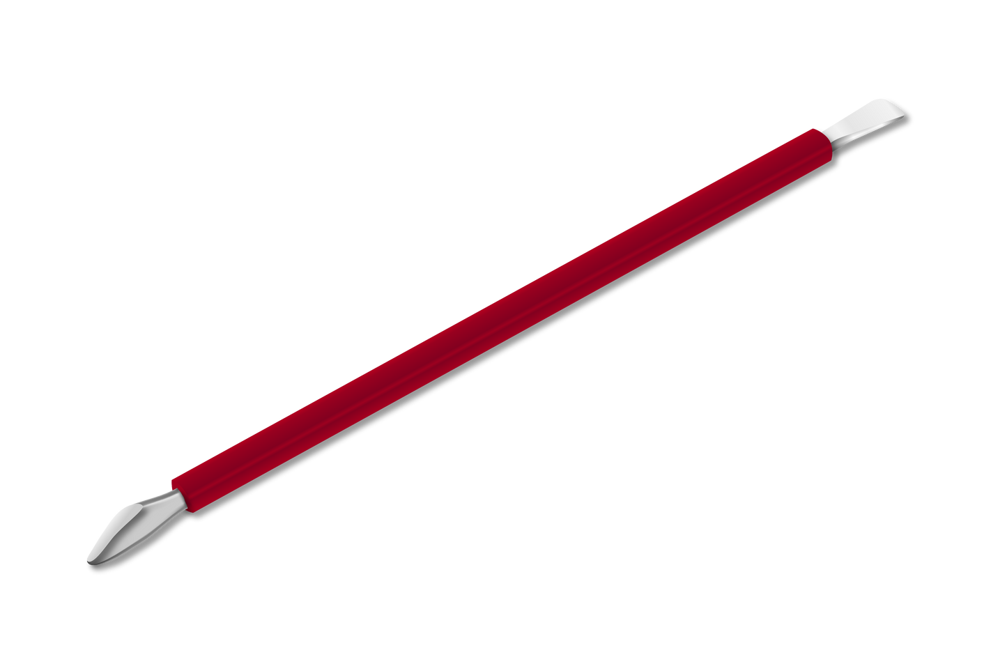 The ISIS CUTELARIA Spatula with Flat and Sharp Pusher features a sleek, vibrant red handle and is crafted from stainless steel. Designed for dual-purpose use, it's an essential part of any nail care routine.