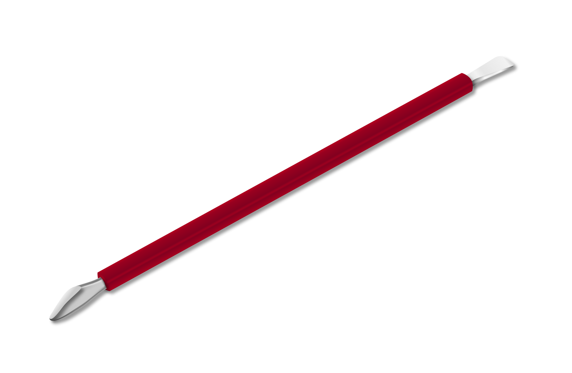 The ISIS CUTELARIA Spatula with Flat and Sharp Pusher features a sleek, vibrant red handle and is crafted from stainless steel. Designed for dual-purpose use, it's an essential part of any nail care routine.