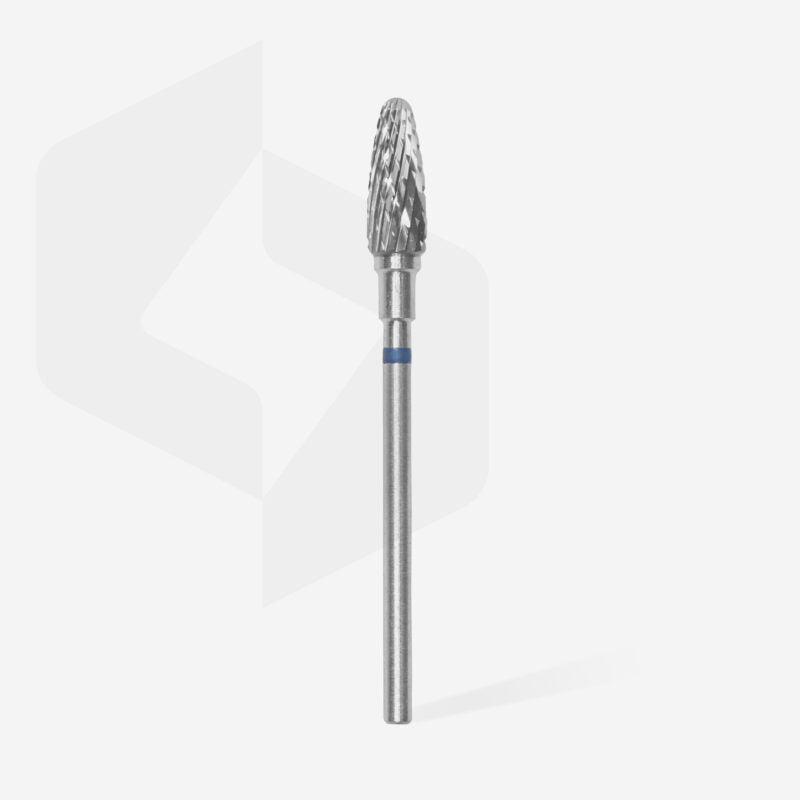 The STALEKS PRO Carbide Nail Drill Bit Corn Blue EXPERT by Staleks features a 5 mm diameter, 13 mm head, and is shown upright against a white background. Ideal for shaping artificial nails during hardware manicures.