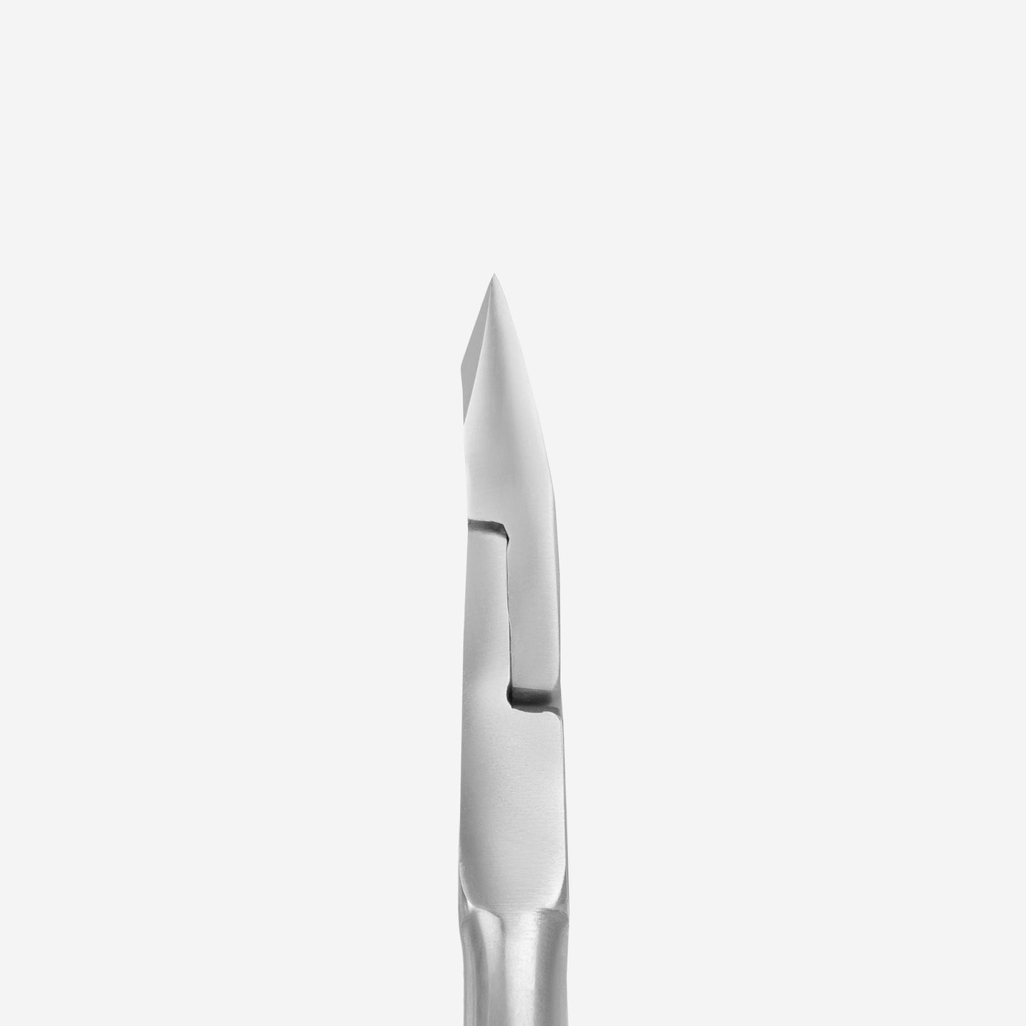 Close-up of STALEKS PRO Cuticle Nippers 5 mm half jaw CLASSIC 12 by Staleks, showcasing a sharp edge and gleaming metallic finish against a plain white background.