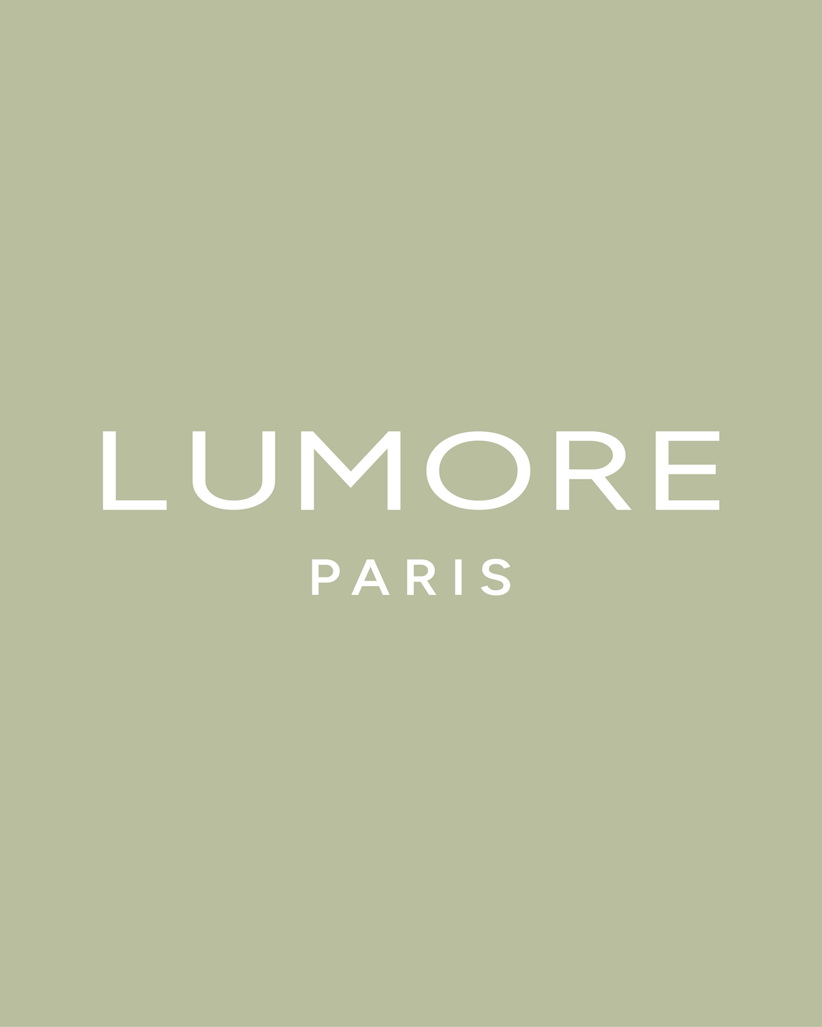 White text on a pale green background reads “LUMORE” in large letters, with “PARIS” in smaller letters below.