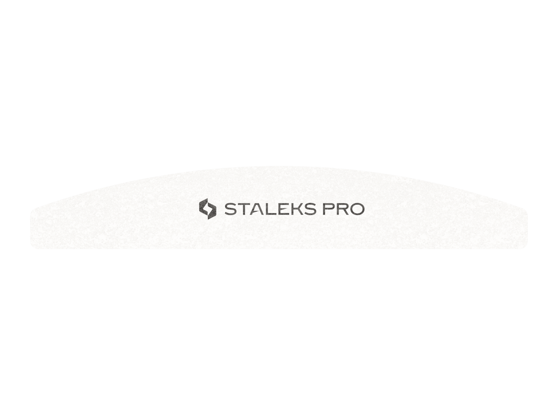 The STALEKS PRO Grinding Buff crescent EXPERT 41, a white curved nail file (100/180 grit) with "STALEKS PRO" branding, features straight bottom and rounded top edges—ideal for shaping artificial nails. Sold in packs of 10. Brand: Staleks.