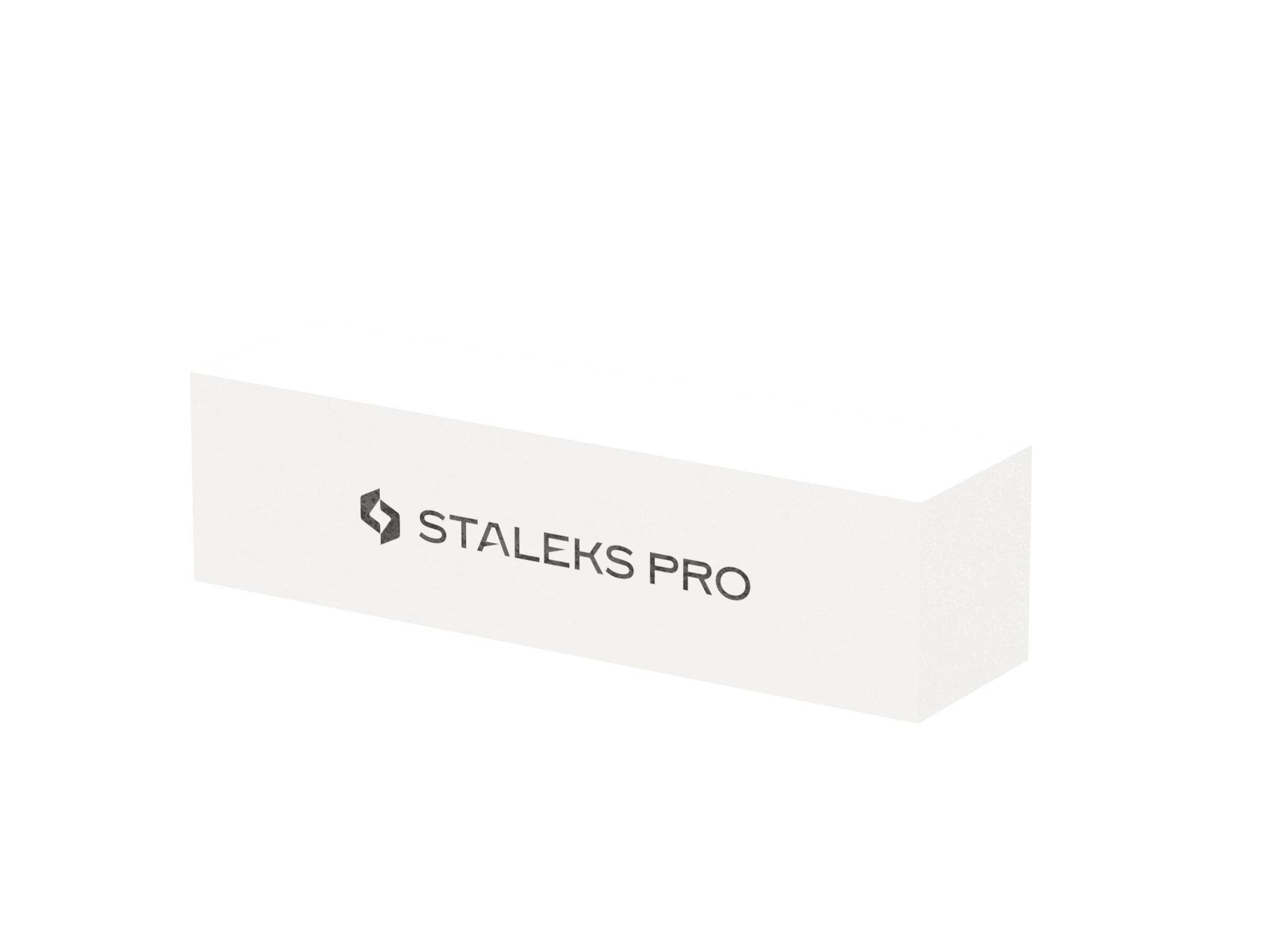 The STALEKS PRO Grinding Buff Rectangular EXPERT 51 150 grit (10 pcs) by Staleks is a white buffer block with the black "STALEKS PRO" logo, ideal for smoothing artificial nails or prepping for nail extensions.