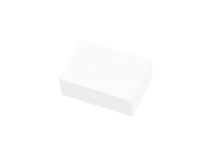 A STALEKS PRO Grinding Buff Rectangular mini EXPERT 51 100/180 grit (50 pcs) by Staleks is displayed against a black background, its white rectangular shape casting a subtle shadow below.