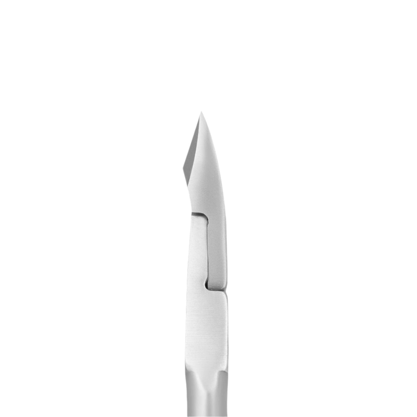 Close-up of the STALEKS PRO Cuticle Nippers CLASSIC 12 (8 mm) by Staleks, featuring sharp, angled stainless steel blades and an ergonomic design, displayed against a plain white background.