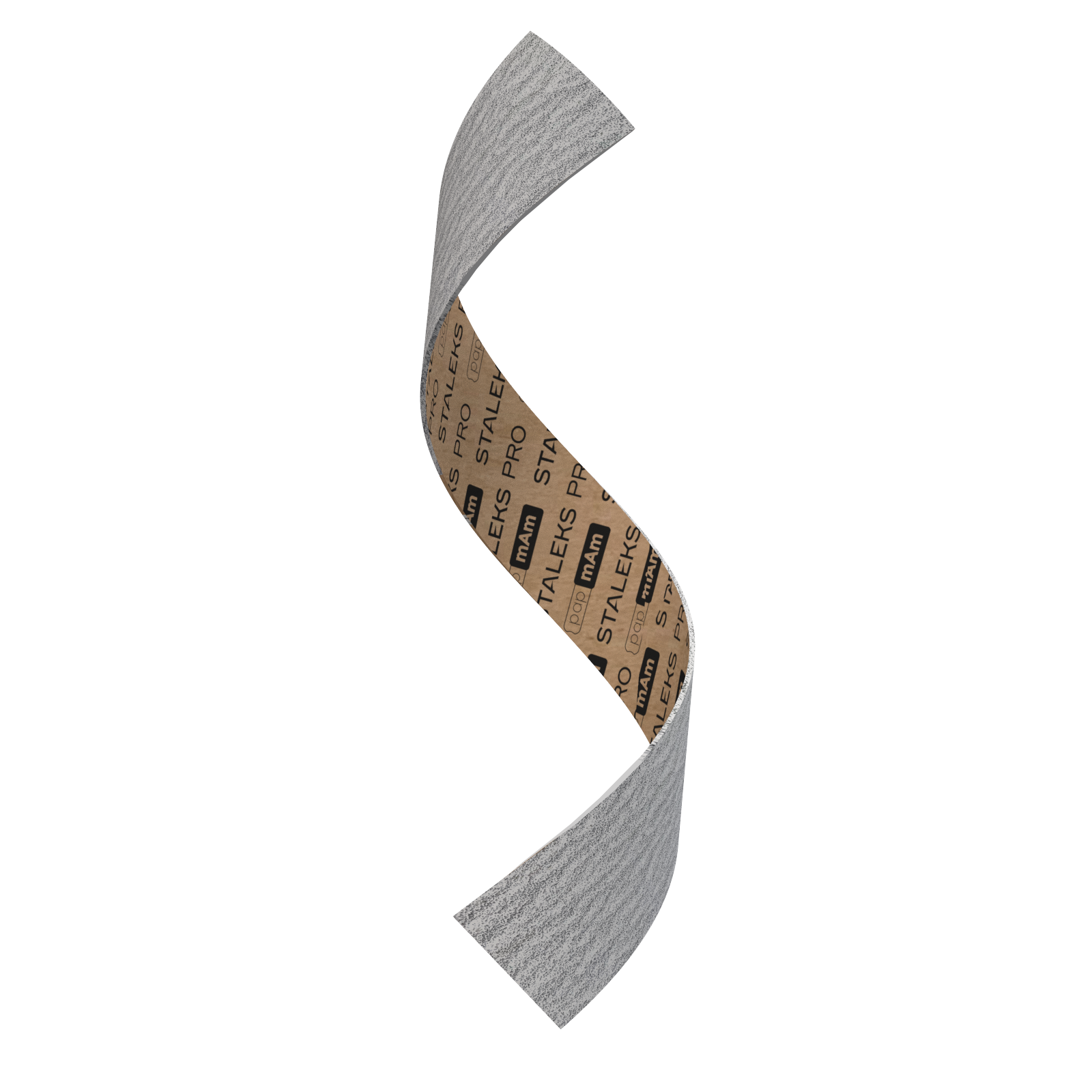 A twisted STALEKS PRO Disposable papmAm file for the Smart 22 straight nail file (50 pcs), featuring a gray textured outside and tan inside with black logos, floats against a white background—perfect for manicure and pedicure routines.