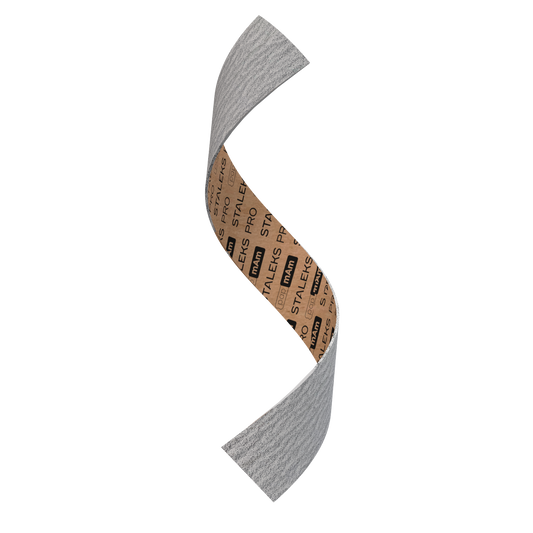 A twisted STALEKS PRO Disposable papmAm file for the Smart 22 straight nail file (50 pcs), featuring a gray textured outside and tan inside with black logos, floats against a white background—perfect for manicure and pedicure routines.