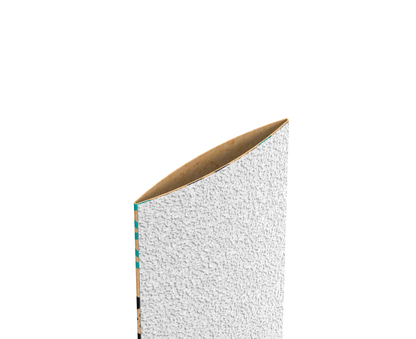 A tall, white, textured folder with a curved top stands open against a black background, showing a brown inner lining and colorful tab—resembling the packaging of STALEKS PRO Disposable PapmAm files for straight nail file Expert 22 (50 pcs) by Staleks.