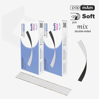 Two boxes of Staleks STALEKS PRO Disposable double-sided files papmAm on a soft base Mix Expert 20 (25 pcs) are shown, highlighting "Soft mix" disposable abrasives with black and white sides. Clean background—perfect for manicures and pedicures.