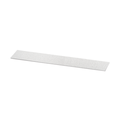 The image shows the STALEKS PRO Disposable White Files For Straight Nail File on a Soft Foam Layer EXPERT 20 (30 pcs) by Staleks against a black background, highlighting its textured surface and easy-to-remove adhesive backing.