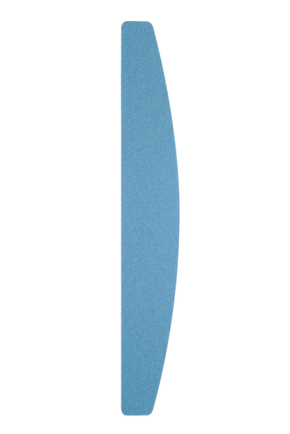 A blue and white STALEKS PRO Disposable files for crescent nail file (soft base) 30 pcs EXCLUSIVE 40 sculpture with a sleek, smooth surface and minimalist design, coated in abrasive grit, isolated on a black background.