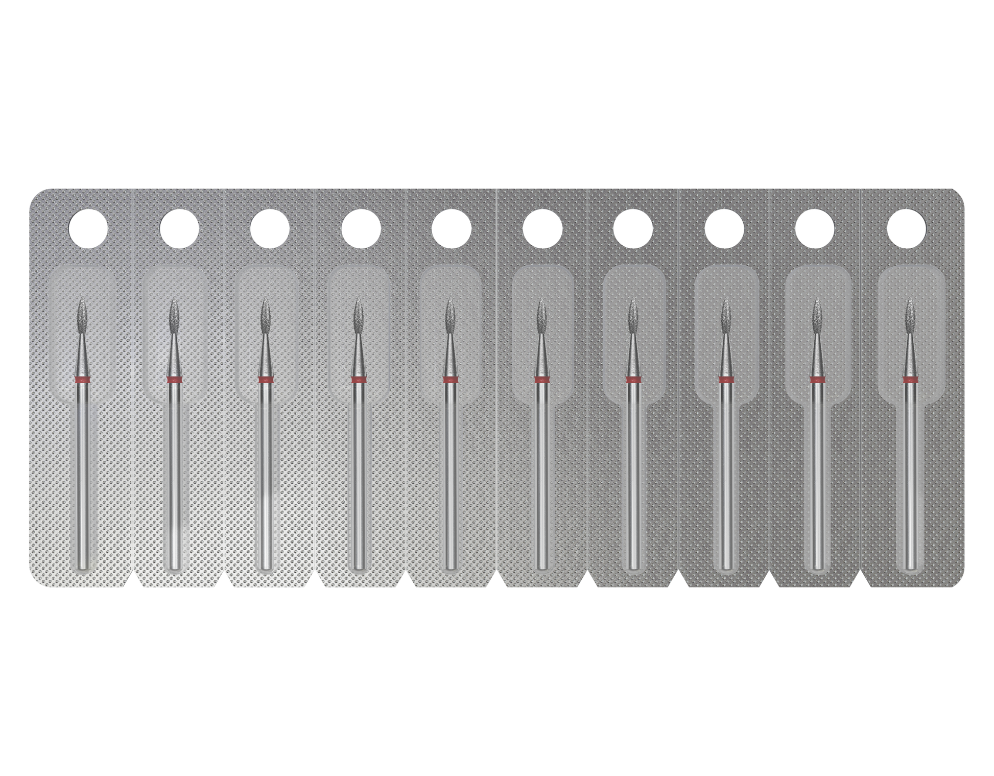 A Staleks STALEKS PRO Diamond Nail Drill Bit Pointed (Flame), EXPERT, 2.3 mm head diameter and 8 mm working part, displayed horizontally against a black background.
