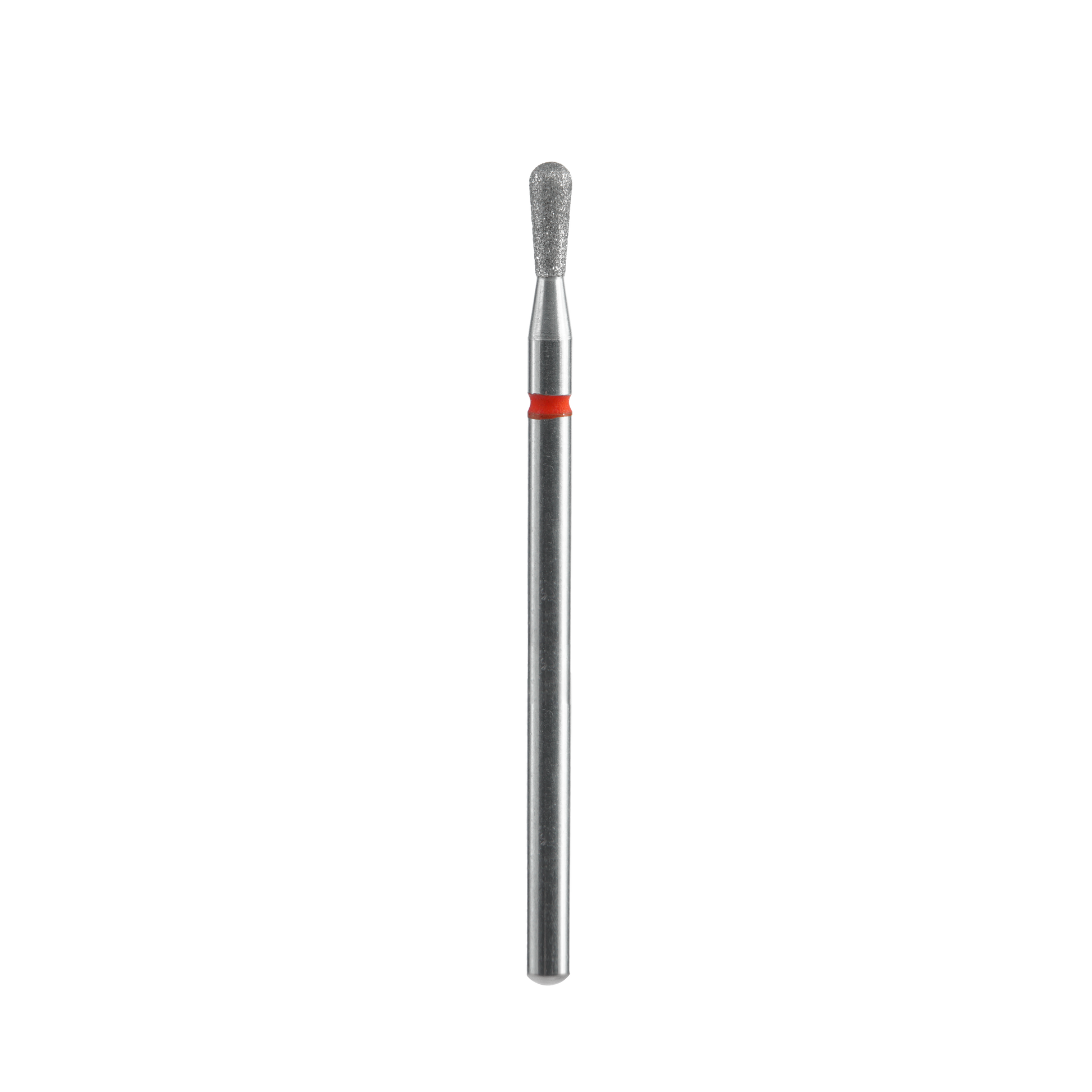 The STALEKS PRO Diamond Nail Drill Bit (Frustum) by Staleks features a 2.5 mm head, 8 mm working part, red stripe, and textured tip for hardware manicure/pedicure—shown isolated on a black background.