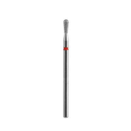 The STALEKS PRO Diamond Nail Drill Bit (Frustum) by Staleks features a 2.5 mm head, 8 mm working part, red stripe, and textured tip for hardware manicure/pedicure—shown isolated on a black background.