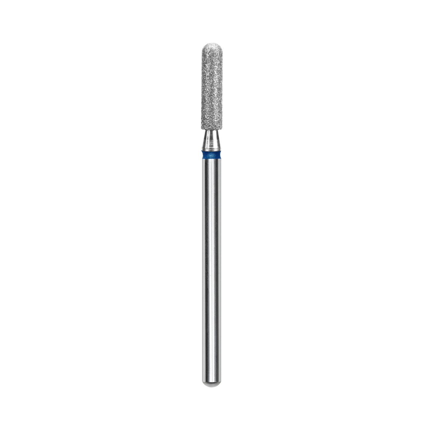 The STALEKS PRO Diamond Nail Drill Bit (Rounded Cylinder) by Staleks features a 2.5 mm head and 10 mm working part, blue ring, metallic handle, and premium diamond coating—perfect for manicure or pedicure tasks.