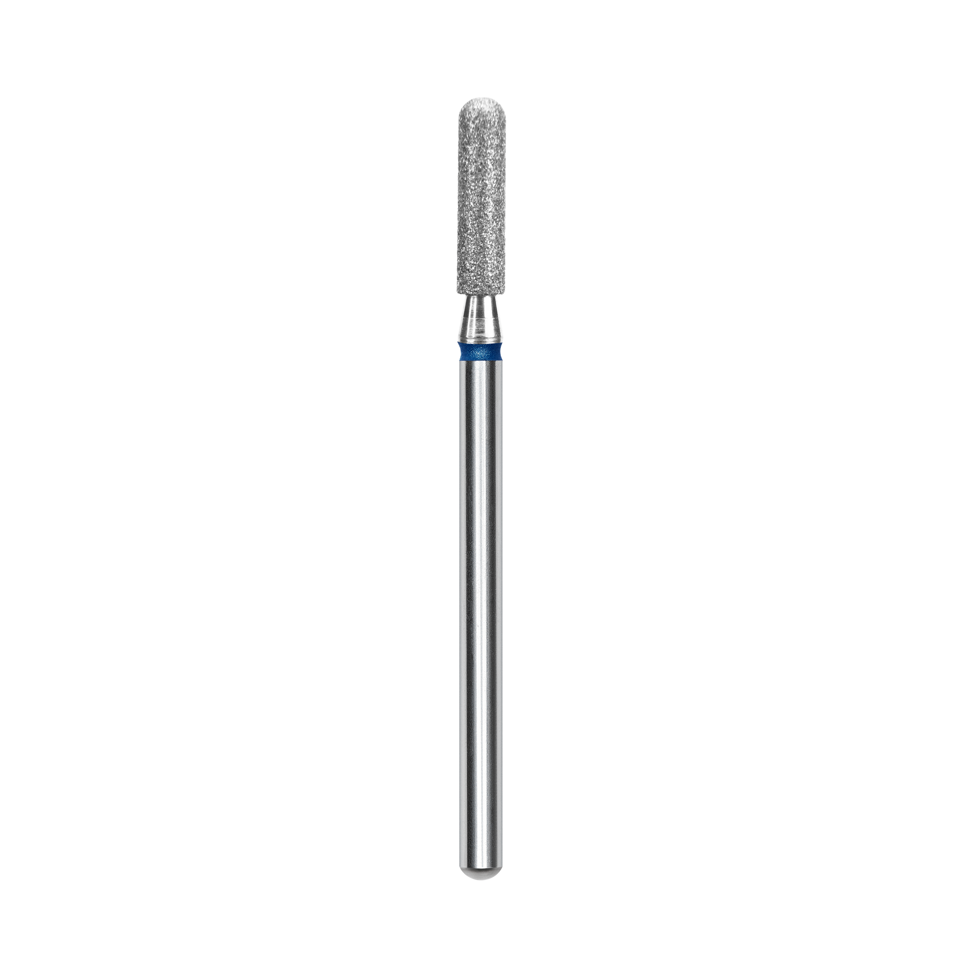 The STALEKS PRO Diamond Nail Drill Bit (Rounded Cylinder) by Staleks features a 2.5 mm head and 10 mm working part, blue ring, metallic handle, and premium diamond coating—perfect for manicure or pedicure tasks.