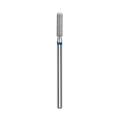 The STALEKS PRO Diamond Nail Drill Bit (Rounded Cylinder) by Staleks features a 2.5 mm head and 10 mm working part, blue ring, metallic handle, and premium diamond coating—perfect for manicure or pedicure tasks.