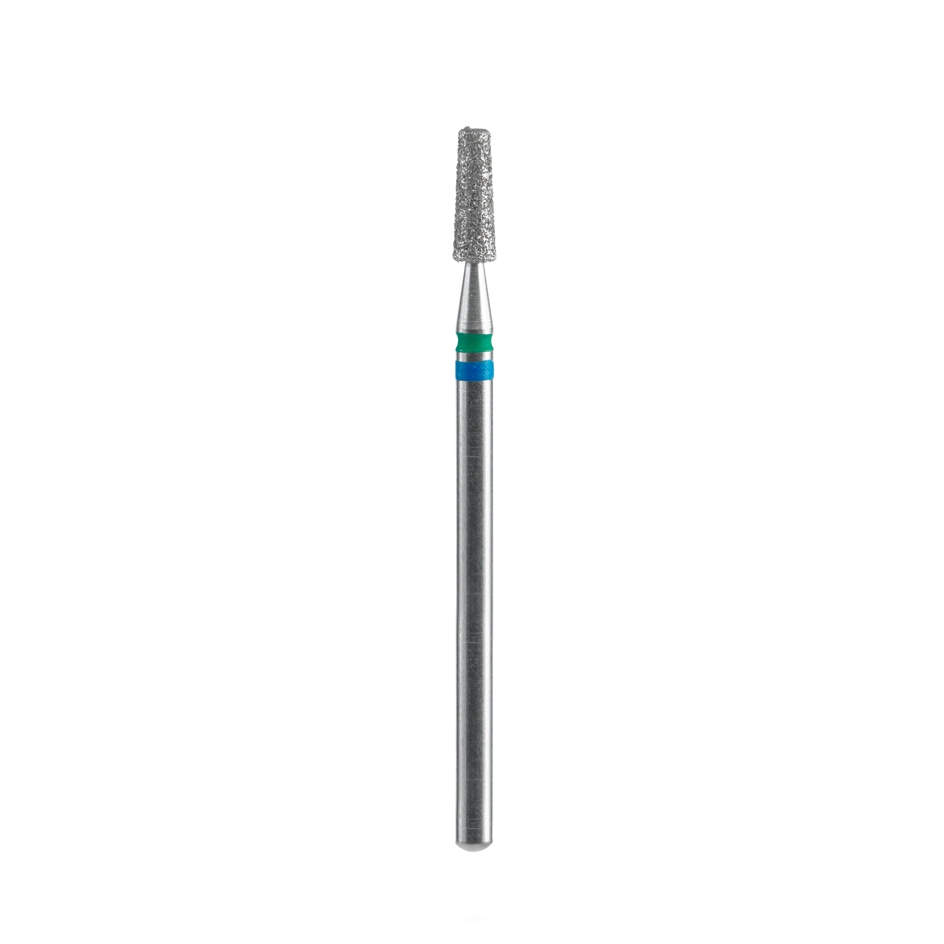 A close-up of the STALEKS PRO Diamond Nail Drill Bit DUO Cone (2.5 mm diameter, 8 mm working part) by Staleks, showing its textured conical head and colored shaft bands against a plain black background.