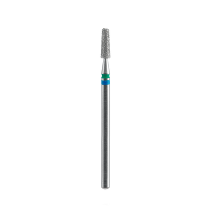 A close-up of the STALEKS PRO Diamond Nail Drill Bit DUO Cone (2.5 mm diameter, 8 mm working part) by Staleks, showing its textured conical head and colored shaft bands against a plain black background.